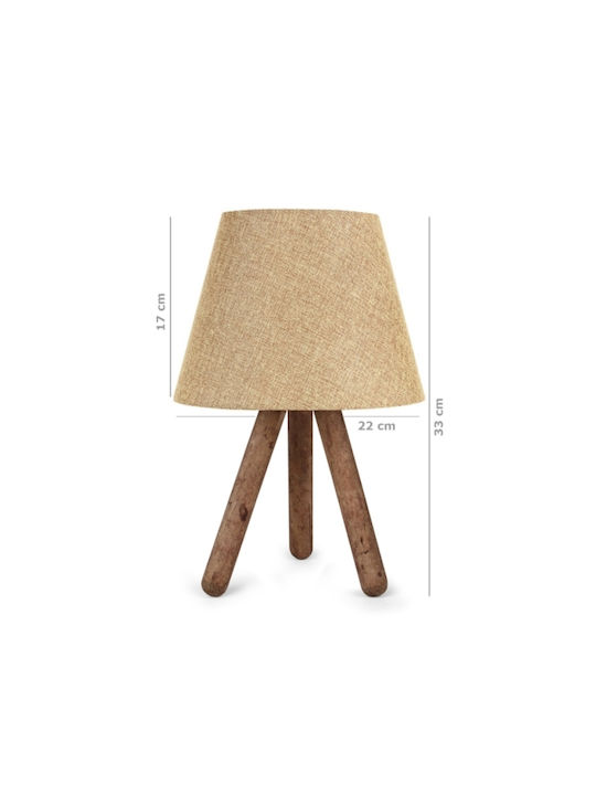 Megapap Fabric Table Lamp for Socket E27 with Beige Shade and Brown Base