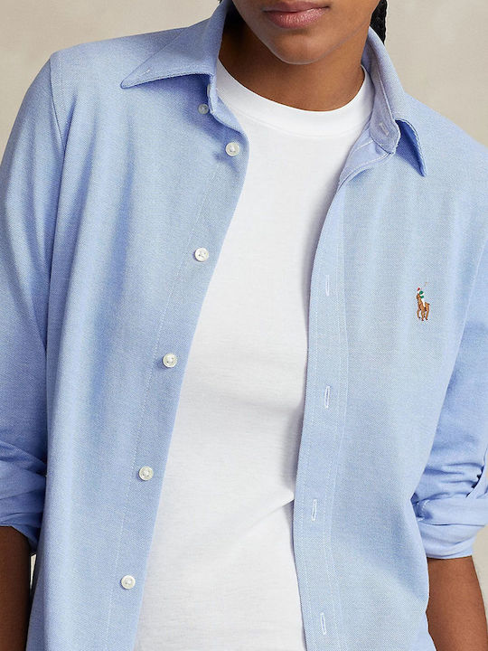 Women's Pique Monochrome Long Sleeve Shirt Light Blue