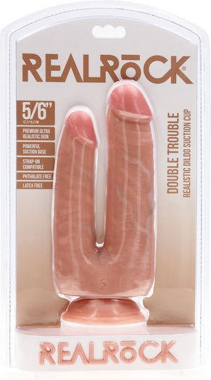 Shots Dildo dublu cu Testicule și Ventuză Flesh 15cm