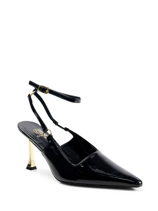 Ligglo Patent Leather Black Heels with Strap