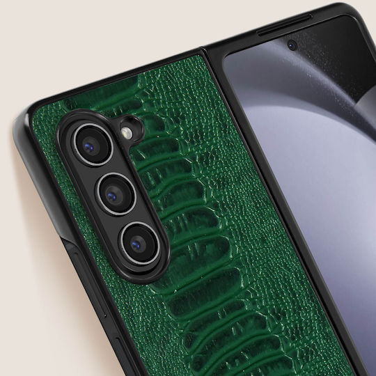 Калъф Abeel за Samsung Z Fold 5 Хибридна Кожа Змийски Модел Тъмнозелен