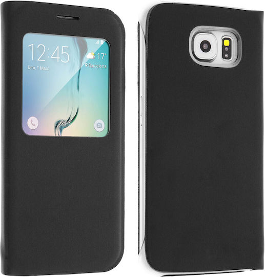 Калъф тип книга с прозорец за Samsung Galaxy S6 – Черен
