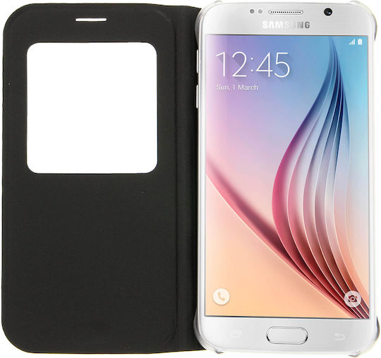 Калъф тип книга с прозорец за Samsung Galaxy S6 – Черен