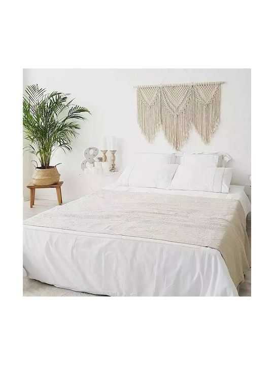 Macrame Hanging Wall Decor Ecru Fabric 110x81cm