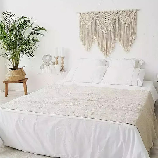 Macrame Hängendes Wanddekoration Beige aus Stoff 110x81cm