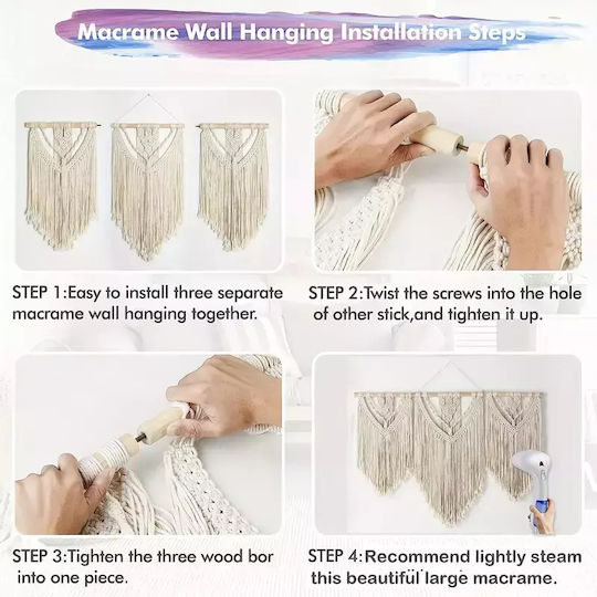 Macrame Hängendes Wanddekoration Beige aus Stoff 110x81cm