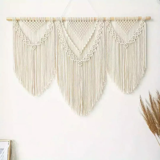 Macrame Hängendes Wanddekoration Beige aus Stoff 110x81cm