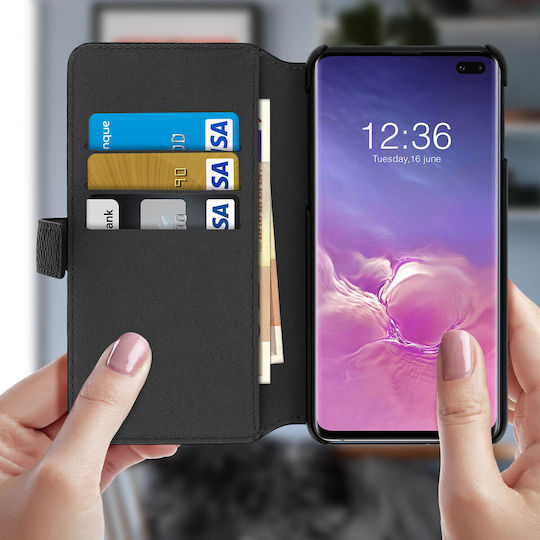 Samsung Galaxy S10 Plus Flip Case Kartenhalter Textur-Effekt Façonnable Schwarz