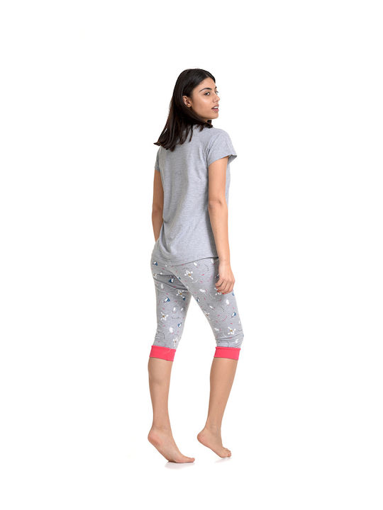 Vienetta short-sleeved cotton pyjamas with capri pants "Morning"-001072 Grey Melange