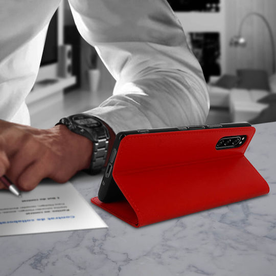 Folio Real Leather Sony Xperia 5 Case Card-holder Video Stand Red