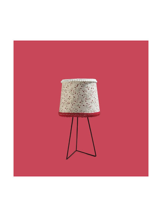 Oxygen Red Flowers Stoff Tischlampe für Fassung E27 mit Rot Schirm und Schwarz Basis