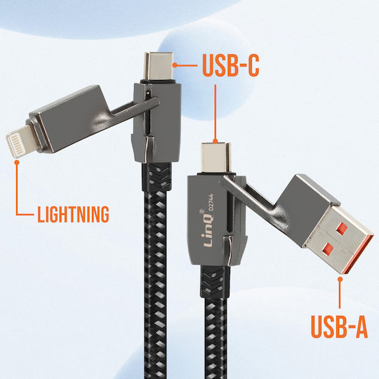 LinQ Плетена USB към Type-C / Lightning Кабел Черен 1м (D2744)