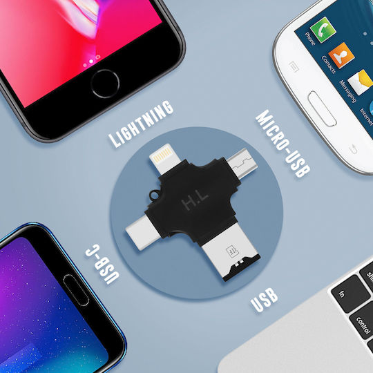 Avizar Card Reader Lightning micro USB Type-C για microSD