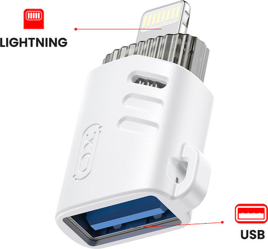 XO Μετατροπέας USB-A female σε Lightning male Λευκό 1τμχ XO-NB256A