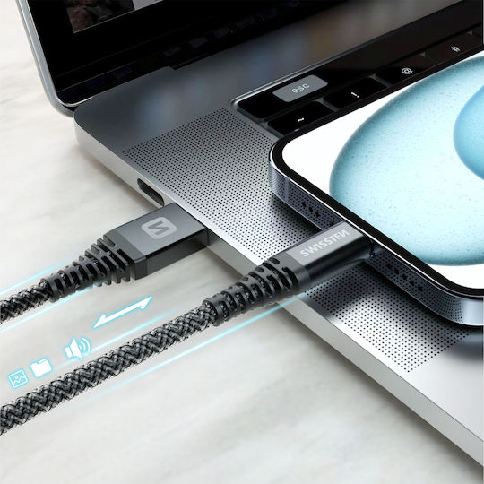 Swissten Braided USB 2.0 Cable USB-C male - USB-A 60W Μαύρο 1.5m 71541010