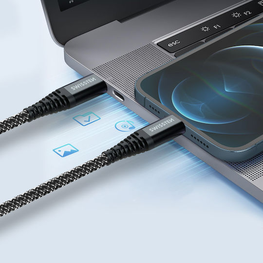 Swissten Braided USB-C to Lightning Cable 60W Μαύρο 1.5m 71544010