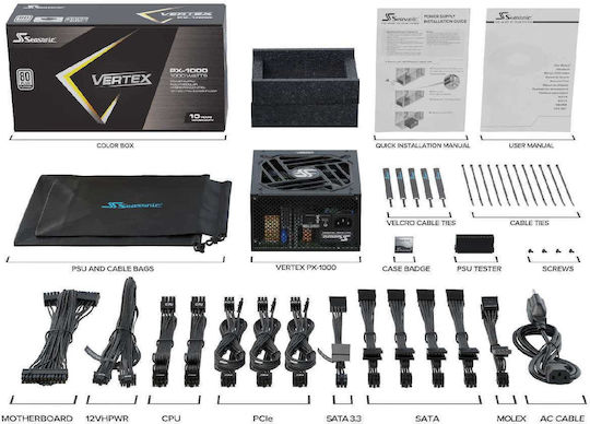 Seasonic VERTEX PX 1000W Schwarz Computer-Netzteil Vollständig modular 80 Plus Platin