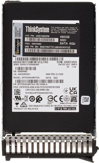 Lenovo ThinkSystem 2.5" 5400 PRO SSD 480GB 2.5'' SATA III 4XB7A82259