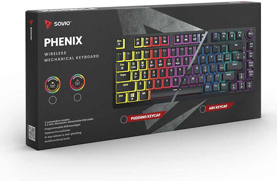 Savio Phenix RED Wireless Gaming Mechanical Keyboard 75% with Gateron Red Pro switches and RGB lighting (English US)