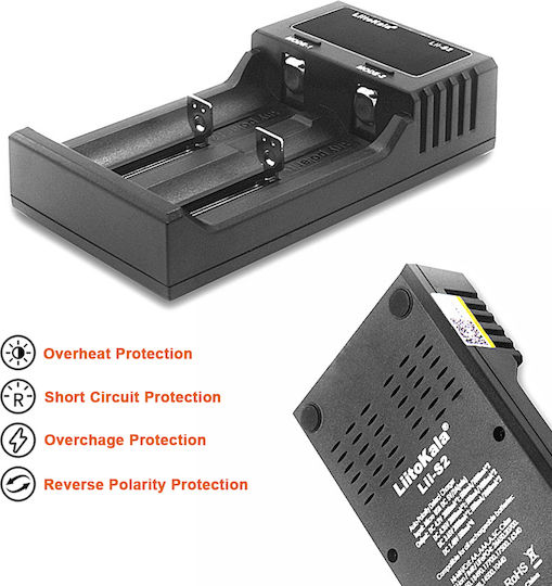 LiitoKala LII-S2 USB Ladegerät 2 Batterien Li-Ion/Ni-MH Größe AA/AAA/18650