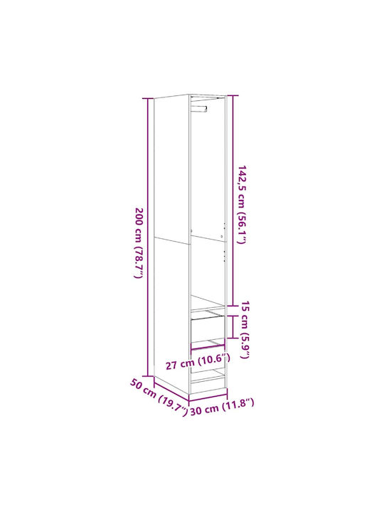 vidaXL Гардеробна стойка Кафяв 30x50x200см