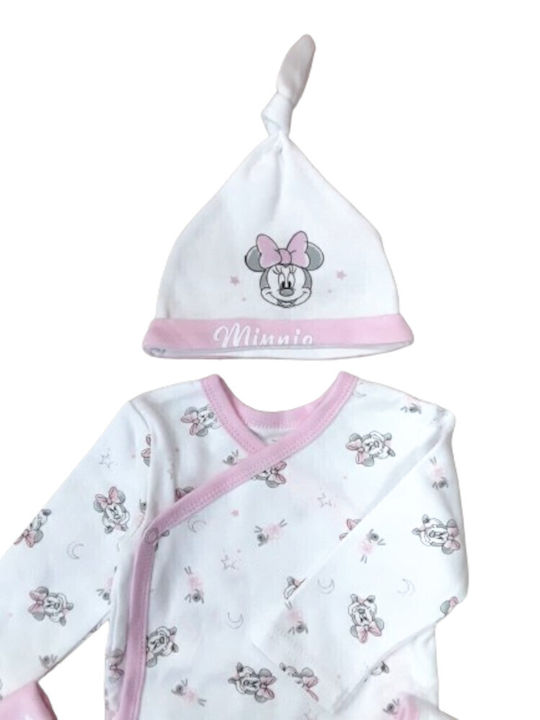 Disney Minnie Set Body pentru Bebeluși Mânecă lungă cu Căciuliță Alb 4buc