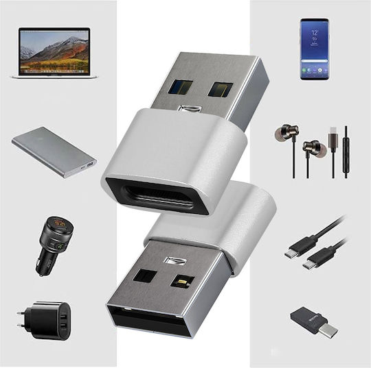 Avizar Convertor USB-A Masculin în USB-C Feminin Argintiu 1 Bucată ADA-MINI-C2A