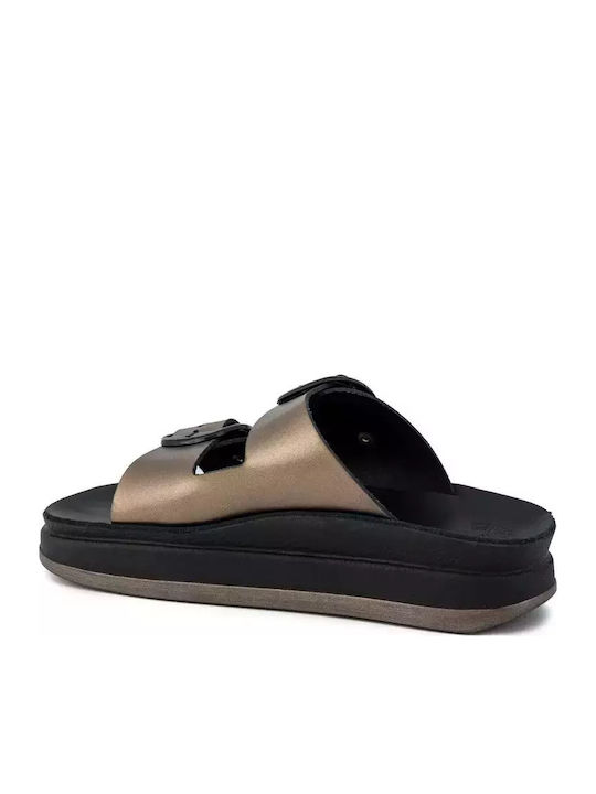 Zefi Leather Women's Flat Sandals Flatforms Antracite perle