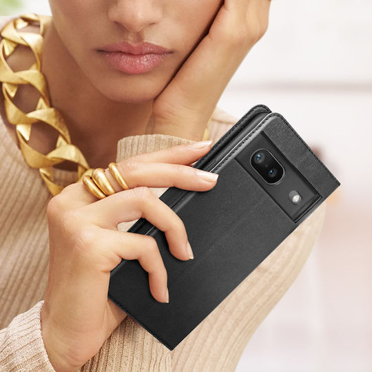 Folio Google Pixel 7 Lederoptik Hülle mit Video-Ständer Schwarz
