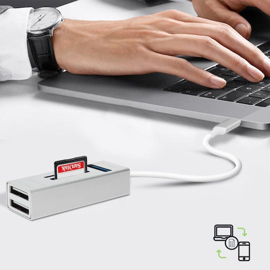 Usb-c 5-in-1 Hub 3 Usb Ports & Sd Micro-sd Card Reader Linq Silver