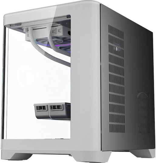 1STPLAYER UV5 Геймърско бюро Мини кула Компютърна кутия със страничен прозорец Бял