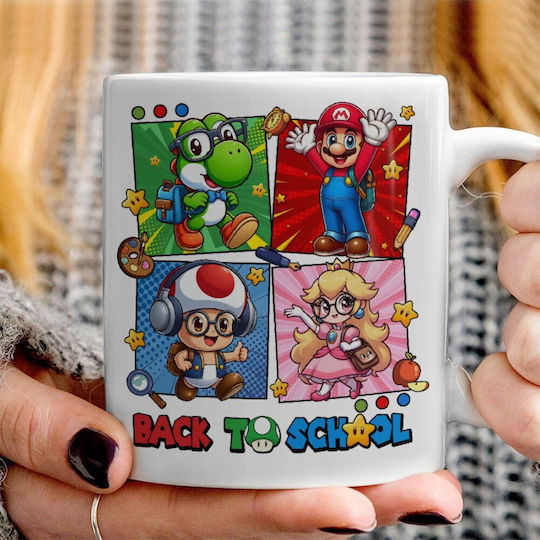 Koupakoupa Back To The School Mario & Friends Becher Keramik Weiß 330ml