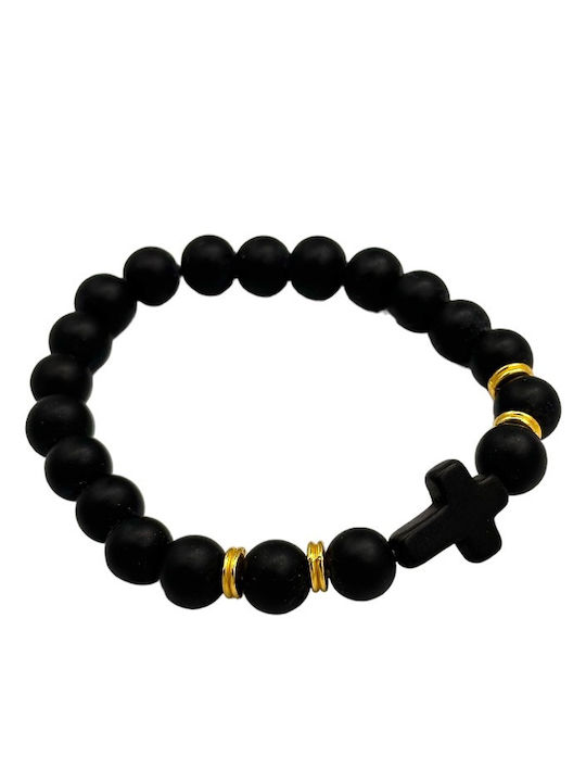 Black Bead Cross Bracelet Fits All Wrists