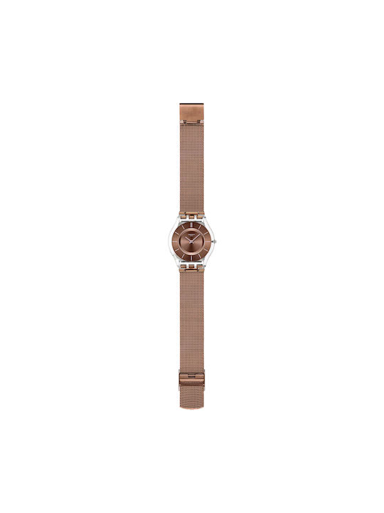 Swatch Watch with Brown Metal Bracelet