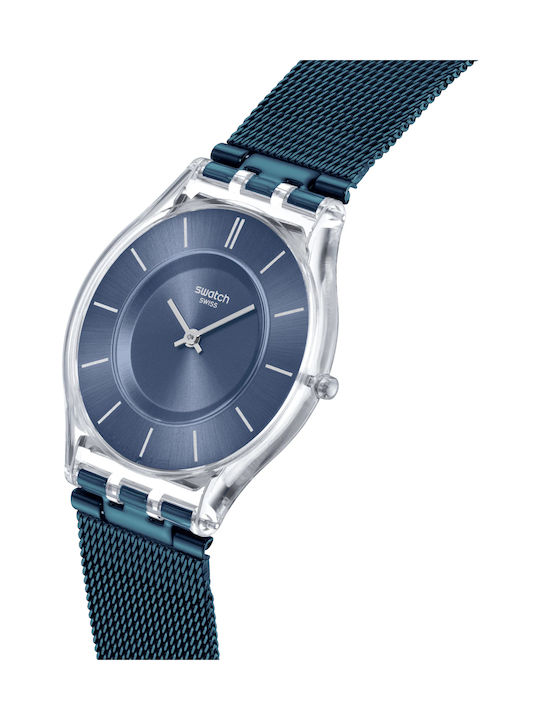 Swatch Cool Skies Γυναικείο Ρολόι 34mm Μπαταρίας με Μπλε Μεταλλικό Μπρασελέ