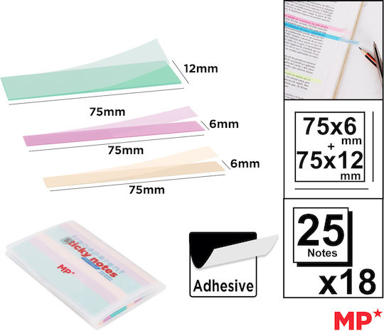 Mp Haftnotizblöcke Pn351-03 Transparent 75x12/6mm 450 Stück