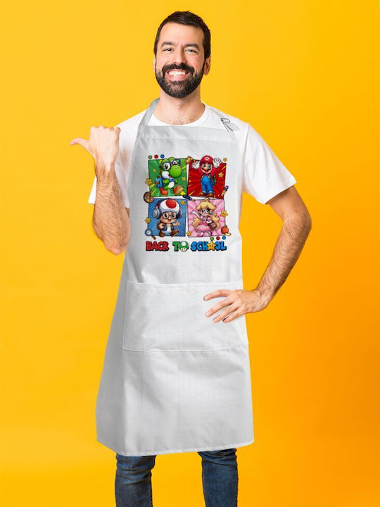 Koupakoupa Back To The School Mario & Friends Waterproof Кърпа за готвене Бял KP_26083_apron-bbq-adult 1бр