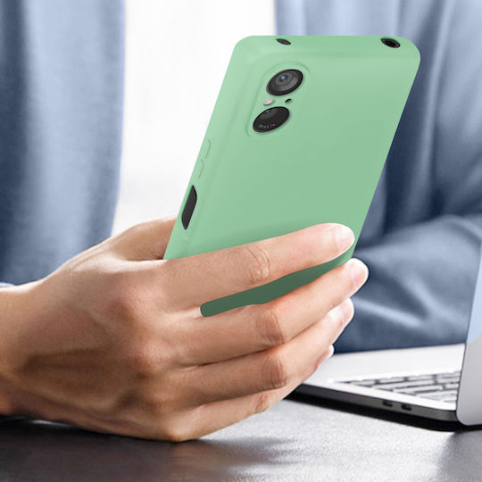 Калъф Sony Xperia 5 V Полутвърд С меко покритие и каишка Зелен