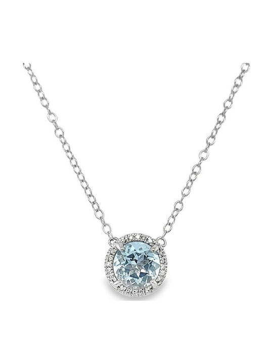Damen Halskette Kette Weißgold K14 Diamanten Aquamarin Nk10735