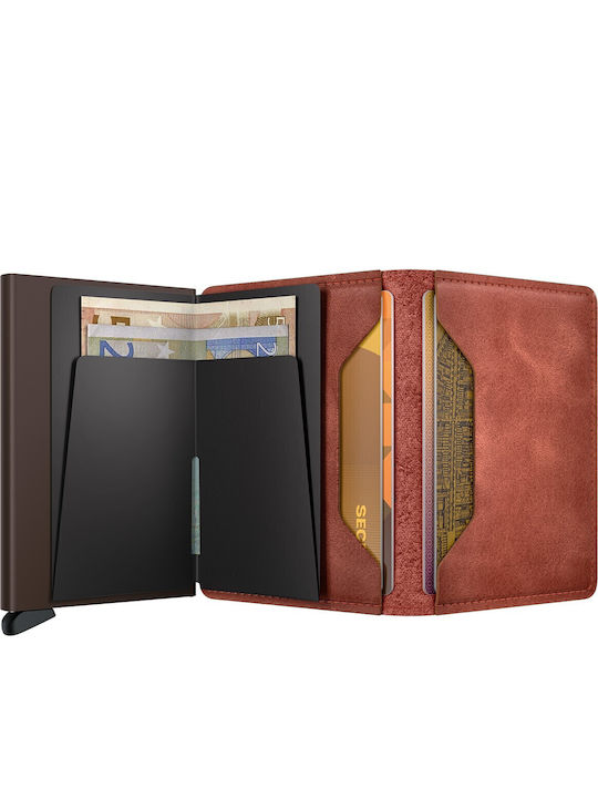 Slimwallet Vintage Δερμάτινο Ανδρικό Πορτοφόλι Καρτών Πορτοκαλί