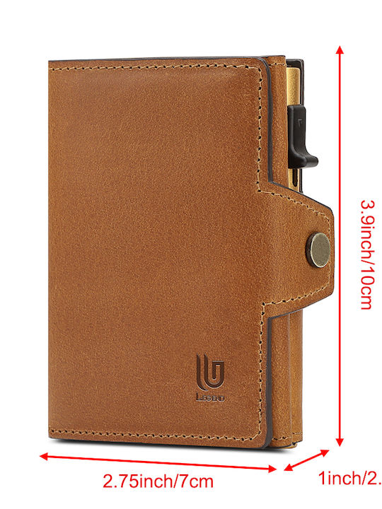 Leather Men's Wallet Cards with RFID and Slide Mechanism Brown