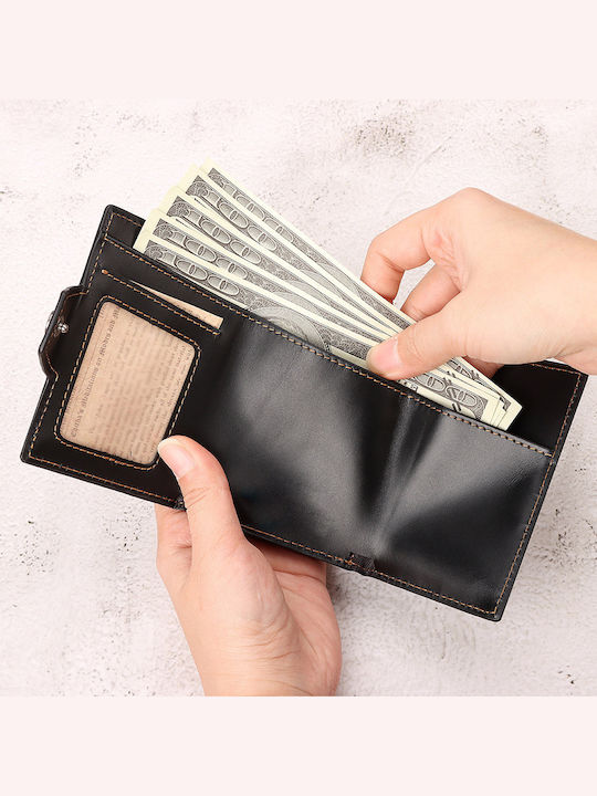Leather Men's Wallet Cards with RFID and Slide Mechanism Black
