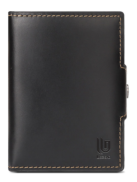 Leather Men's Wallet Cards with RFID and Slide Mechanism Black