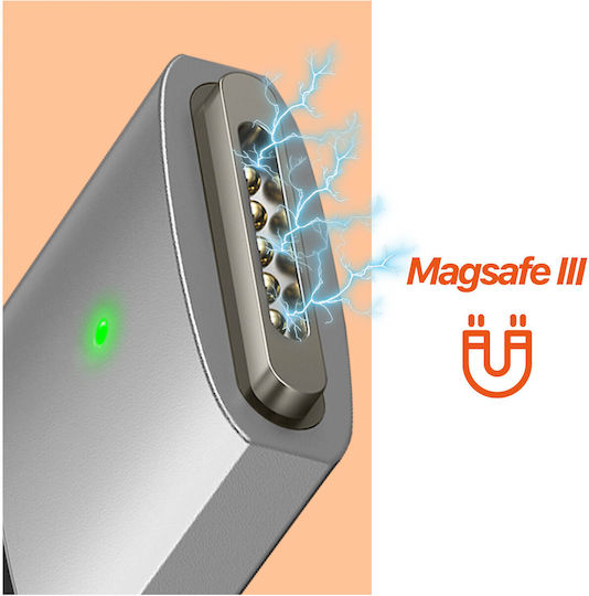 Avizar Magnetic / Braided / LED USB 2.0 Cable USB-C male - Magsafe 3 140W Ασημί 2m DATA-C2M3-SL