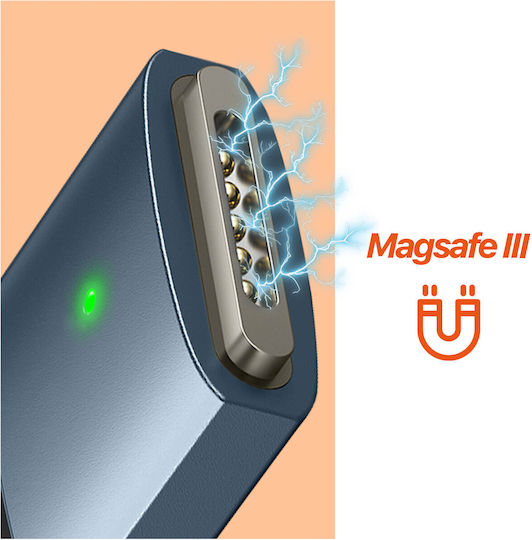 Avizar Magnetisches Geflochtenes LED USB 2.0 Kabel USB-C männlich - Magsafe 3 140W Blau 2m DATA-C2M3-BL