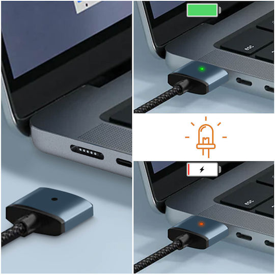 Avizar Magnetisches Geflochtenes LED USB 2.0 Kabel USB-C männlich - Magsafe 3 140W Blau 2m DATA-C2M3-BL