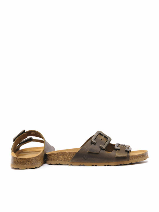 Leather Women's Flat Sandals Anatomic Olive