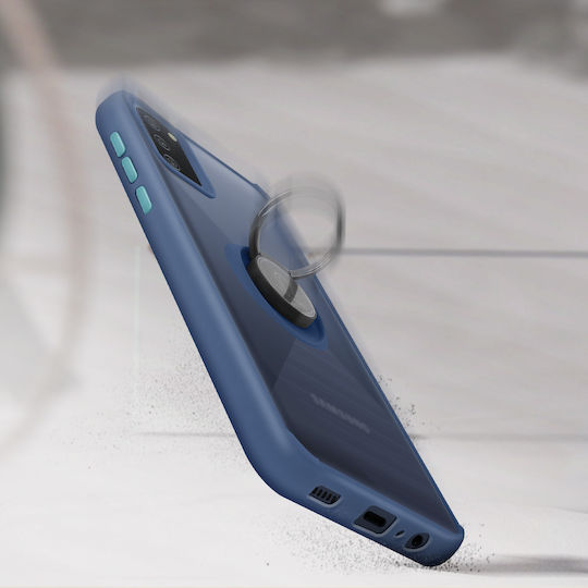 Калъф Samsung Galaxy A02s Двукомпонентен Метален Пръстен Функция Стойка Син