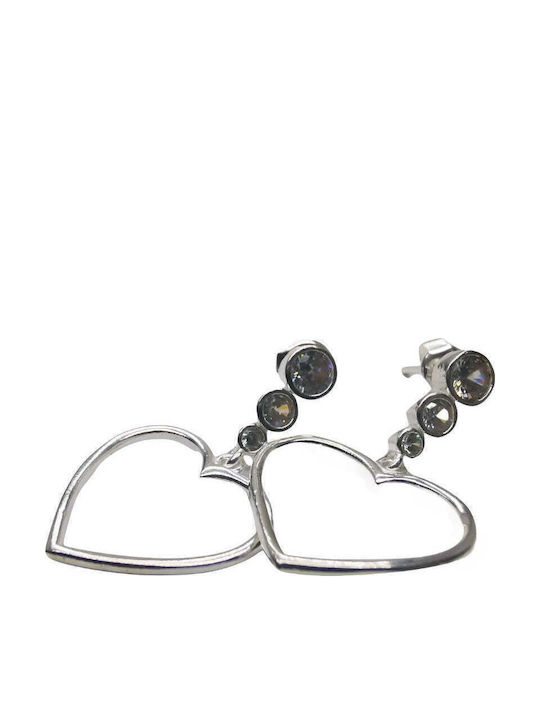 925 Silver Heart Contour Earrings Three Stones
