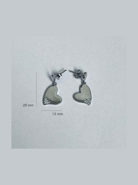 Earrings In 925 Silver Jolie Silver Hearts Zircons 29 X 13 Mm 2.8 G
